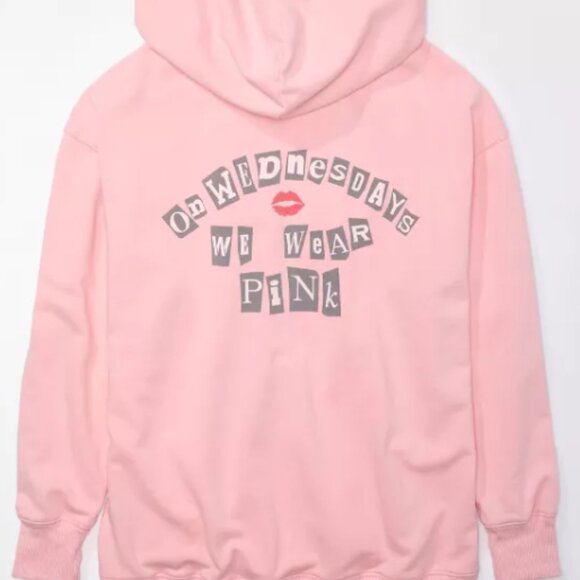 AE x Mean Girls Oversized Zip-Up Pink Hoodie sz M On Wednesdays We Wear Pink NWT - Picture 3 of 9